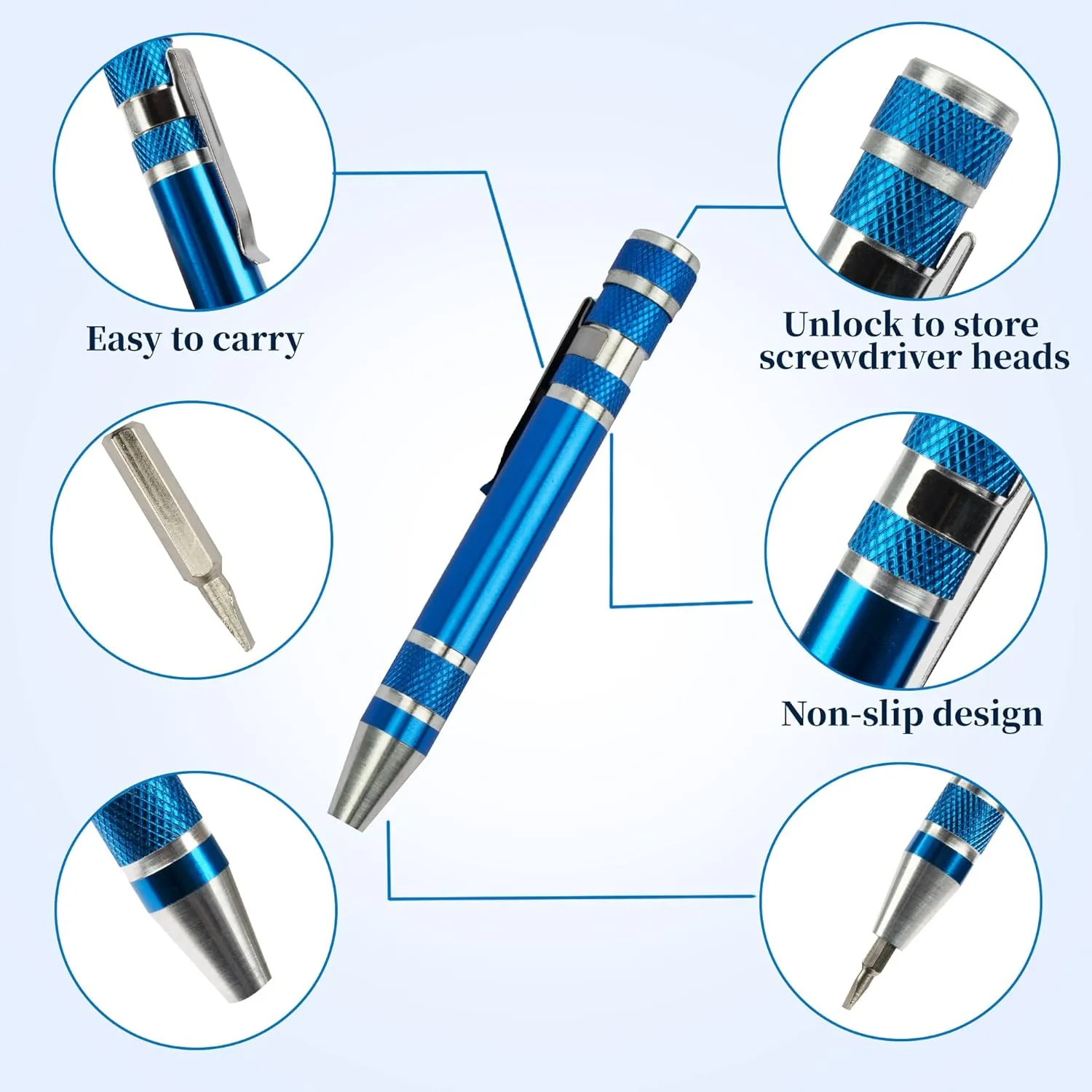 SWATOM 8 in 1 Mini Screwdriver Set Small Screwdrivers Pen Magnetic Repair Tools EDC Compact Precision Gadgets for Computer Eyeglasses Daily Home Improvement Use (Blue&Red  Magnetizer Tool)