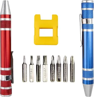 SWATOM 8 in 1 Mini Screwdriver Set Small Screwdrivers Pen Magnetic Repair Tools EDC Compact Precision Gadgets for Computer Eyeglasses Daily Home Improvement Use (Blue&Red  Magnetizer Tool)