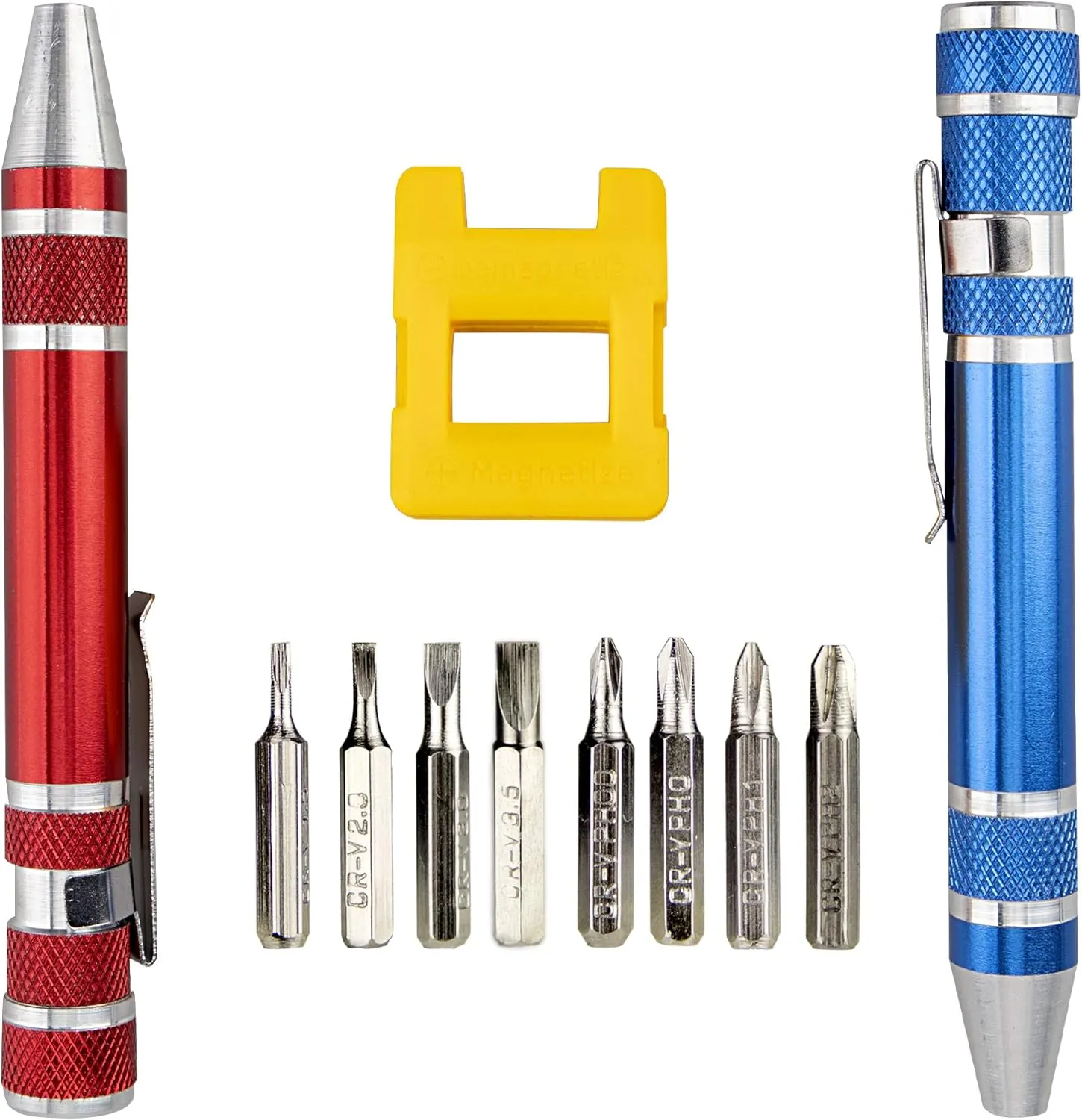 SWATOM 8 in 1 Mini Screwdriver Set Small Screwdrivers Pen Magnetic Repair Tools EDC Compact Precision Gadgets for Computer Eyeglasses Daily Home Improvement Use (Blue&Red  Magnetizer Tool)