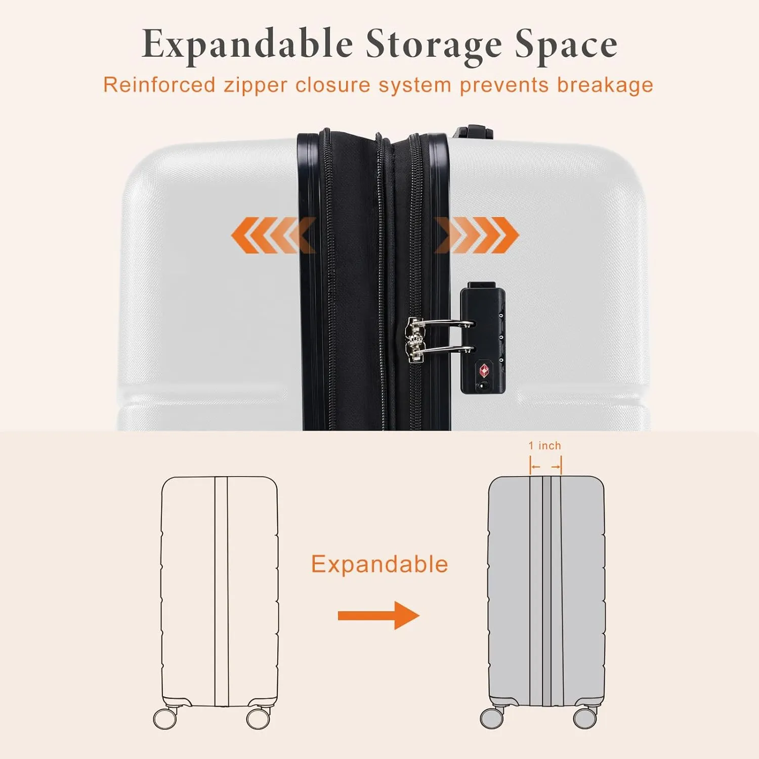 Sweetcrispy Carry on Luggage, Hard Shell ABS, Double Spinner Wheels Lightweight Suitcase TSA Lock, Cream White, 24 Inch