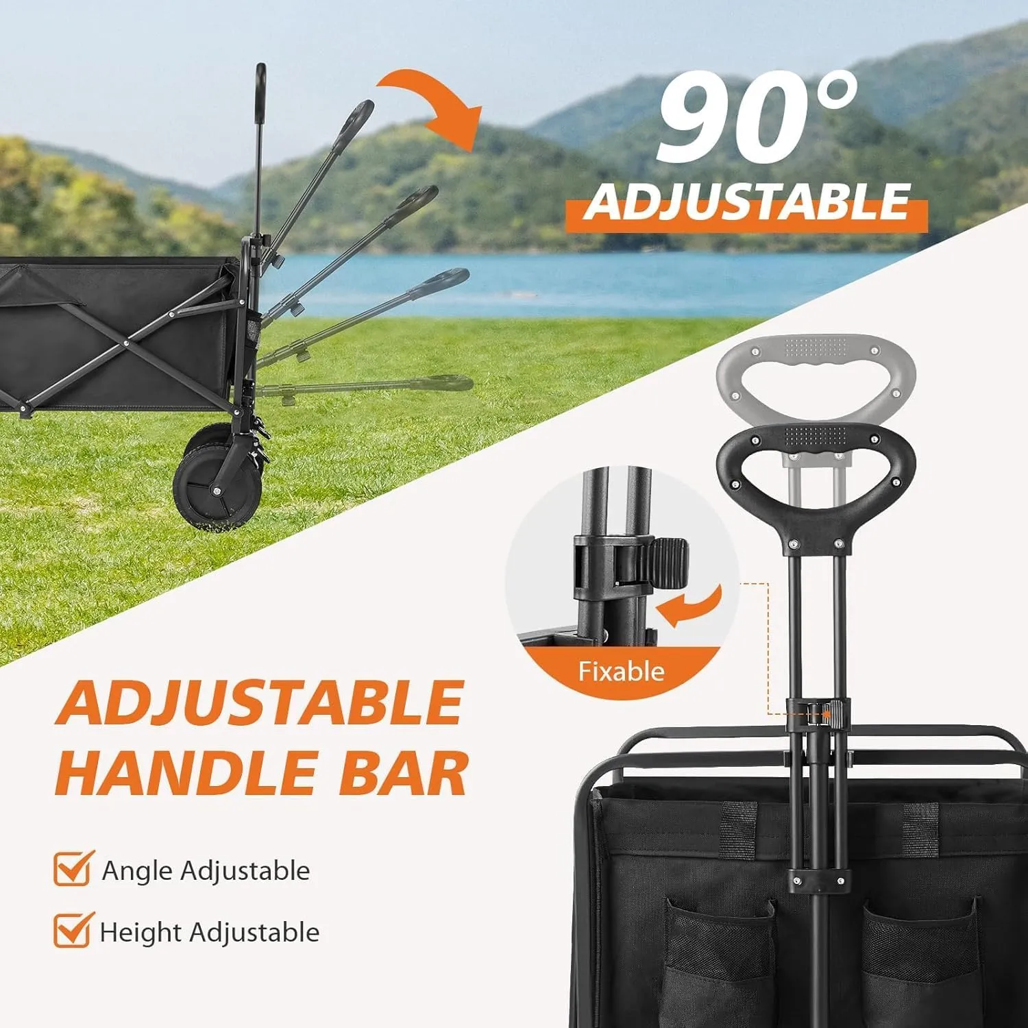 Sweetcrispy Collapsible Foldable Wagon Cart, Large Capacity Garden Beach Cart with All-Terrain Wheels, Heavy Duty Utility Grocery Wagon with Drink Holders for Shopping Sports Camping - 35IN Black