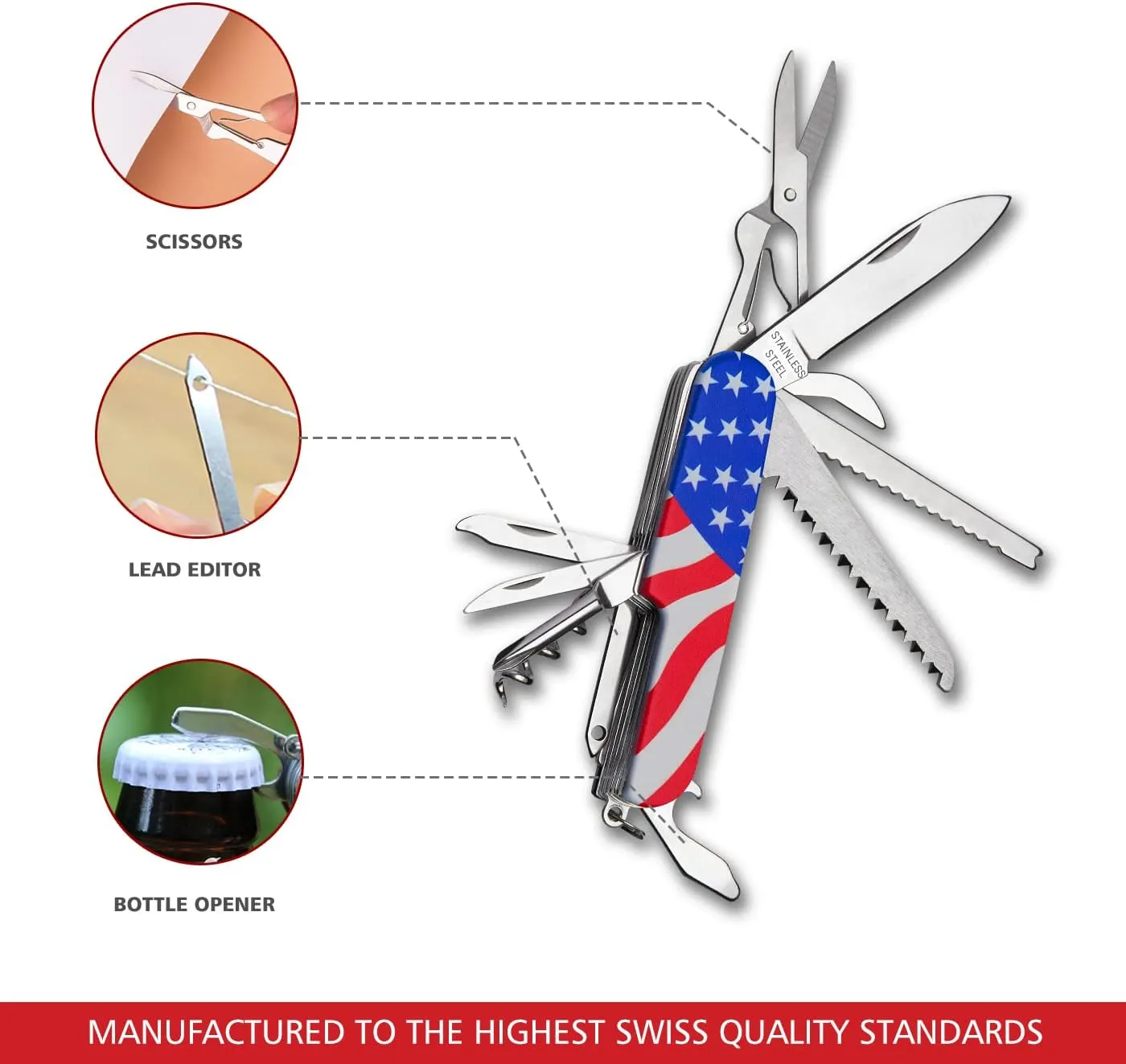 Swiss Eagle Premium Quality Knife Classic Multi Tool Pocket Knife for Men - Packs 12 Tools Pocket knife - navaja suiza