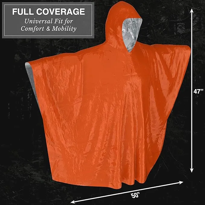 Swiss Safe Emergency Rain Ponchos, Reusable Mylar Poncho for Men, Women, Kids, Adults