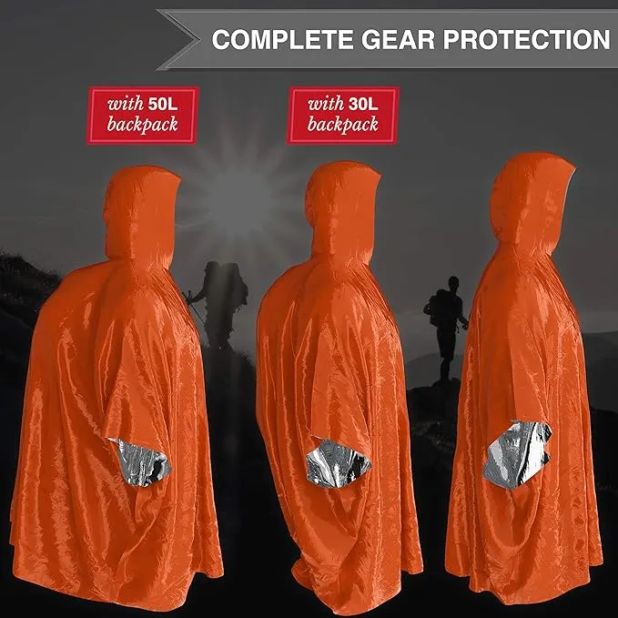 Swiss Safe Emergency Rain Ponchos, Reusable Mylar Poncho for Men, Women, Kids, Adults