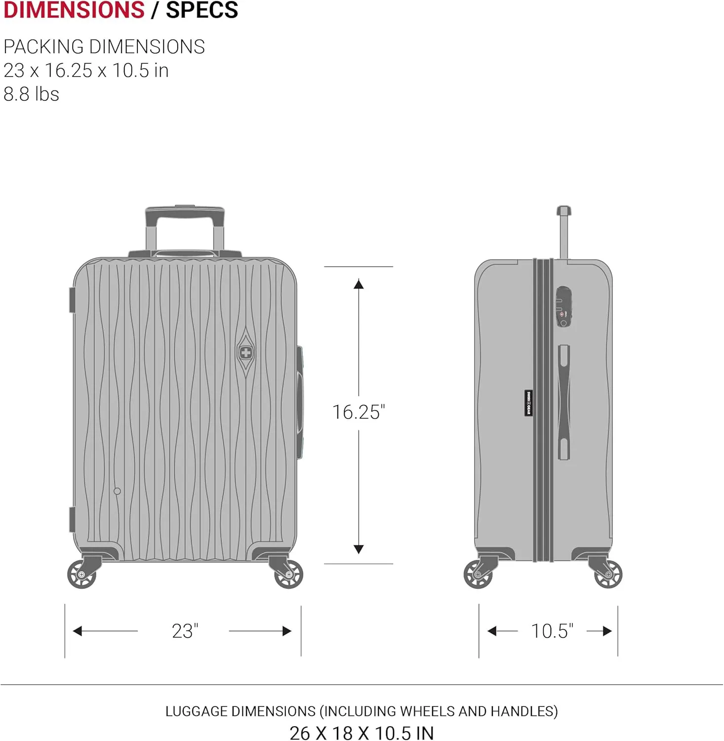 SwissGear 7272 Energie Expandable Hardside Luggage With Spinner Wheels and TSA Lock, Black, Checked-Medium 24-Inch