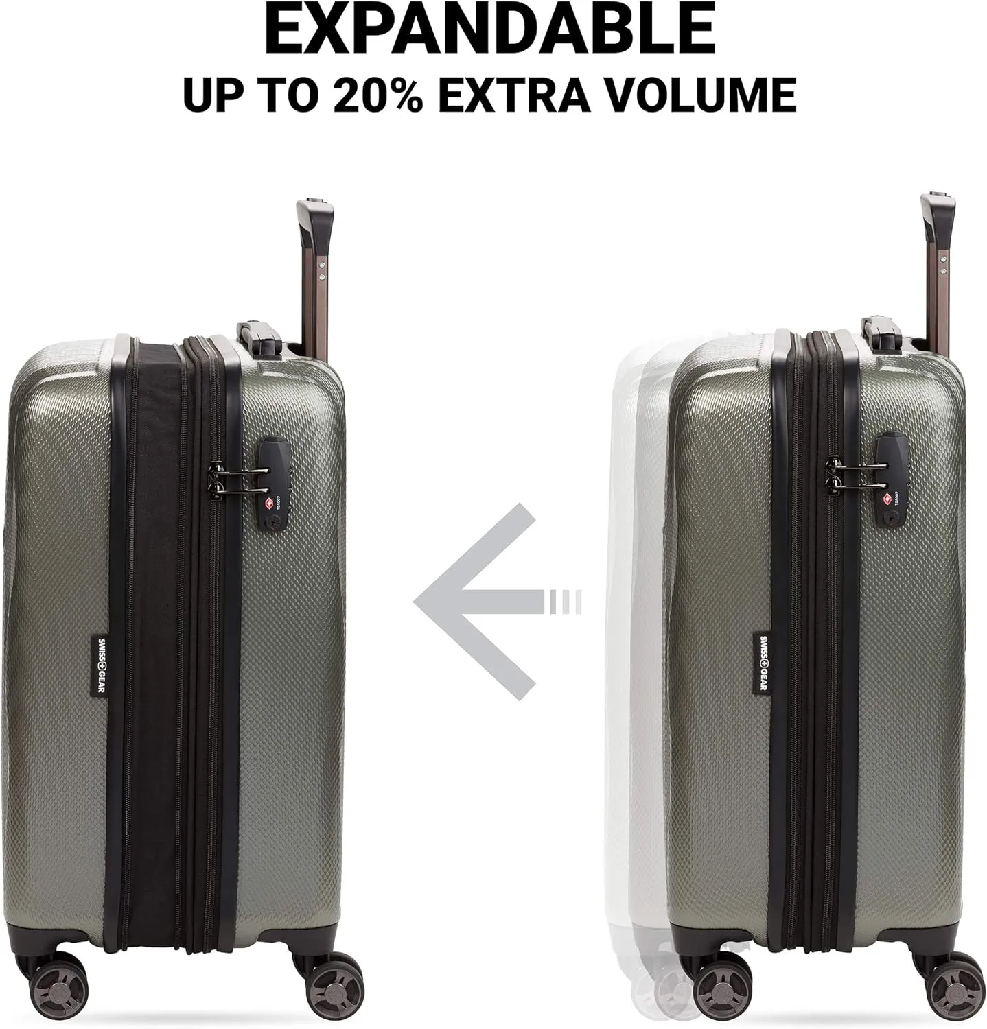 SwissGear 7272 Energie Expandable Hardside Luggage with Spinner Wheels and TSA Lock, Gunmetal, Checked-Large 27-Inch