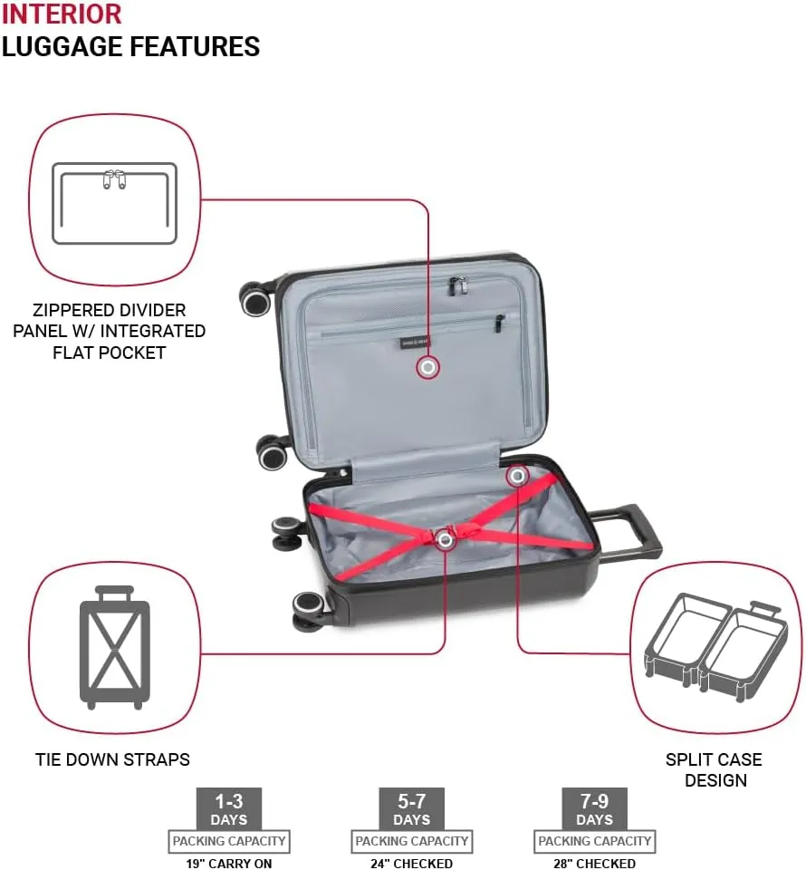 SwissGear Duet Hardside Expandable Luggage with Spinner Wheels, Grey/Black, 3-Piece Set (19/24/28)