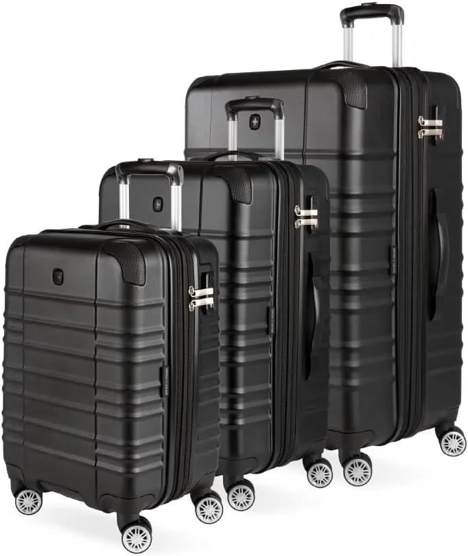 SwissGear Pro Expandable Lightweight Spinner with TSA Lock, Black Sonic, 3-Piece Set