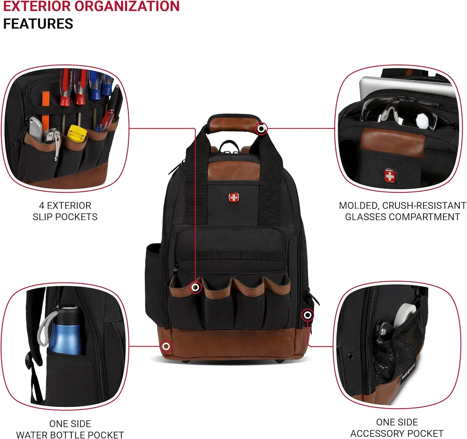 SwissGear Tool Bag Backpack, Fits Up to 15-Inch Laptop, Work Pack, Black/Brown Canvas