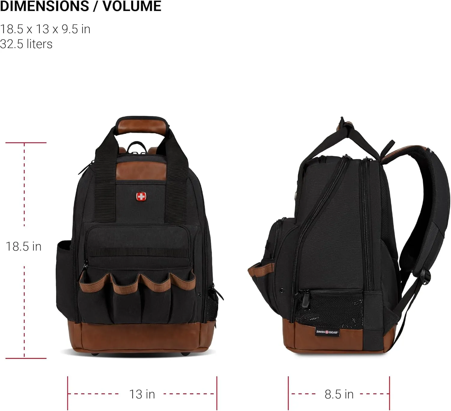 SwissGear Tool Bag Backpack, Fits Up to 15-Inch Laptop, Work Pack, Black/Brown Canvas