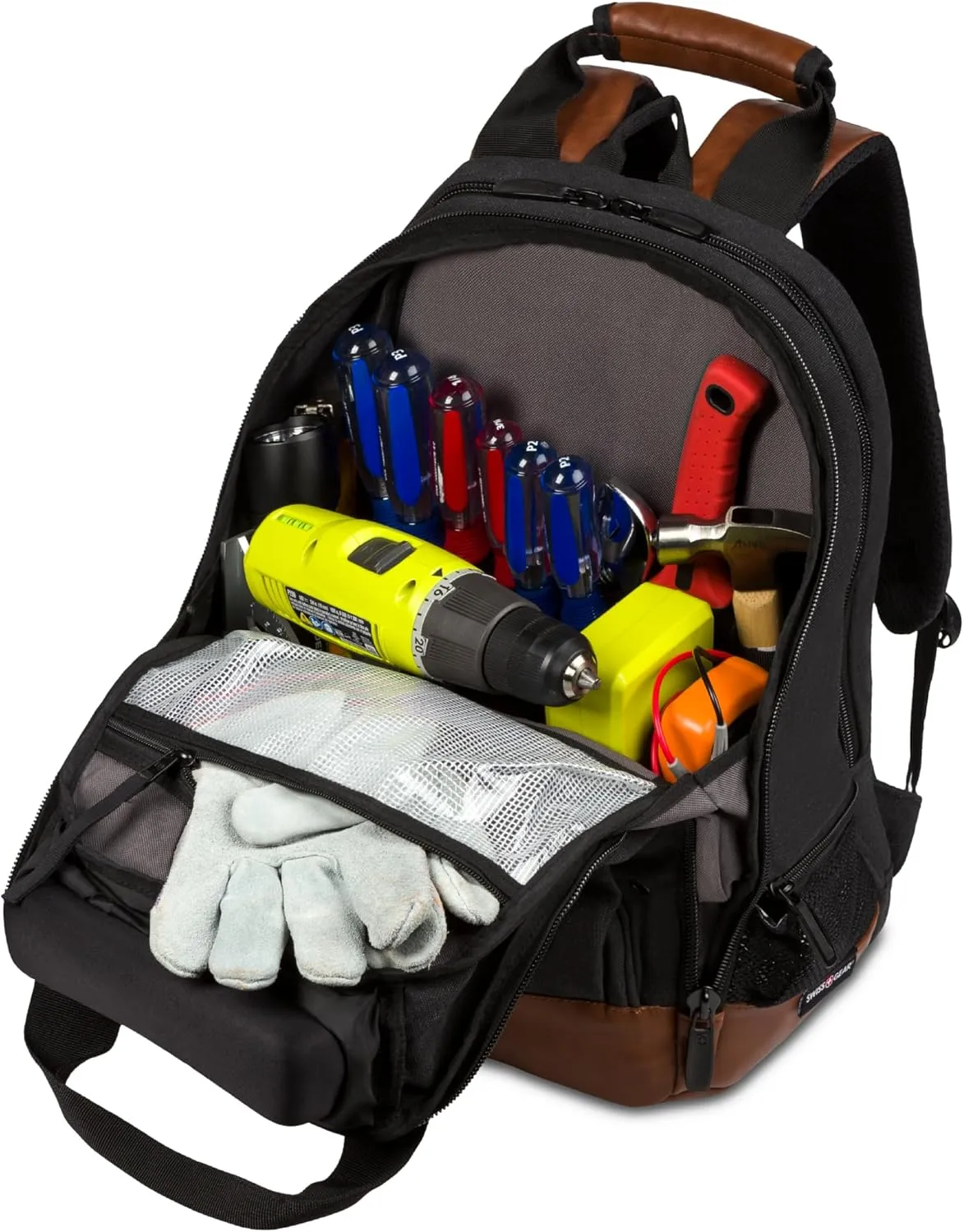 SwissGear Tool Bag Backpack, Fits Up to 15-Inch Laptop, Work Pack, Black/Brown Canvas