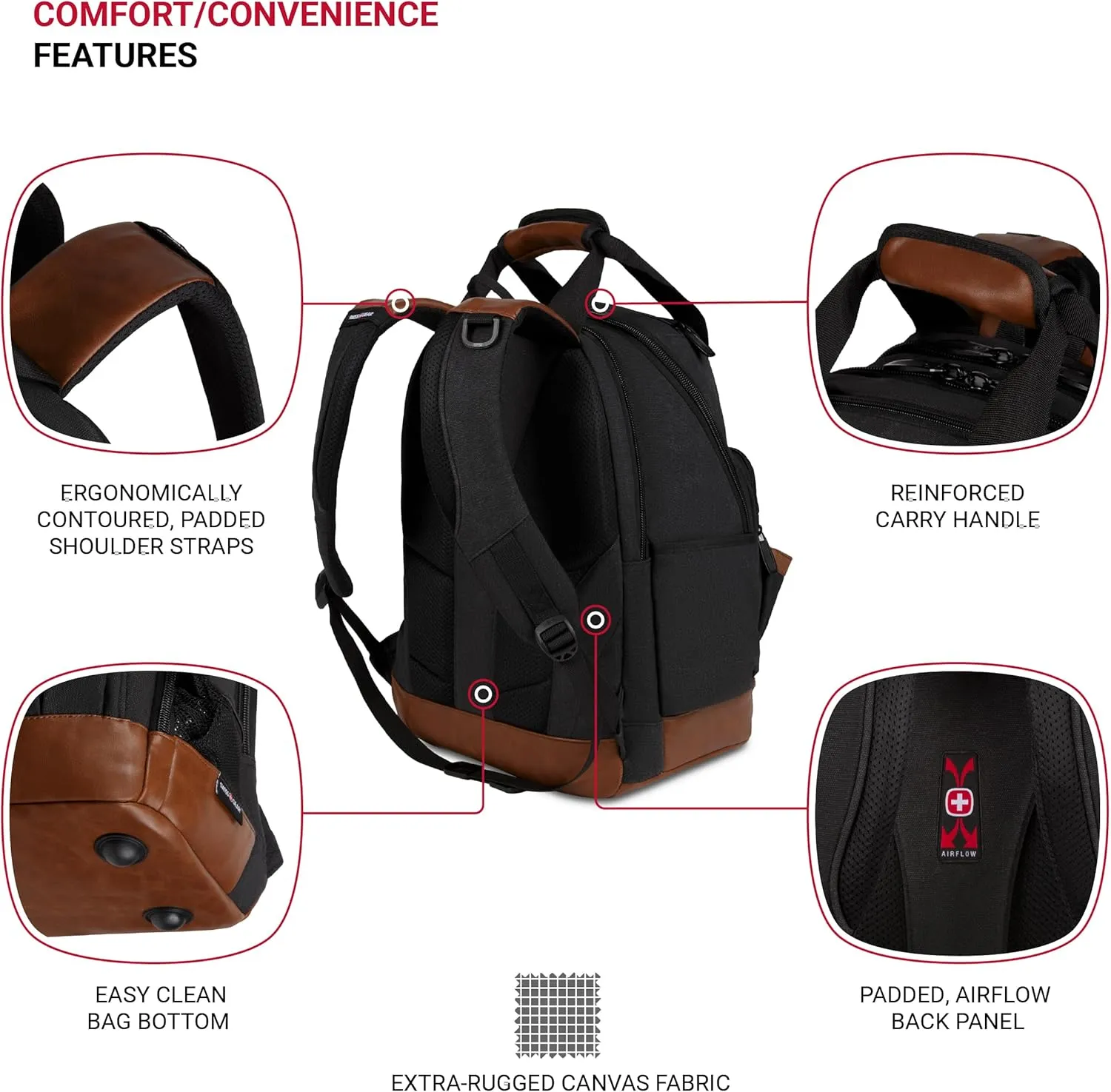 SwissGear Tool Bag Backpack, Fits Up to 15-Inch Laptop, Work Pack, Black/Brown Canvas