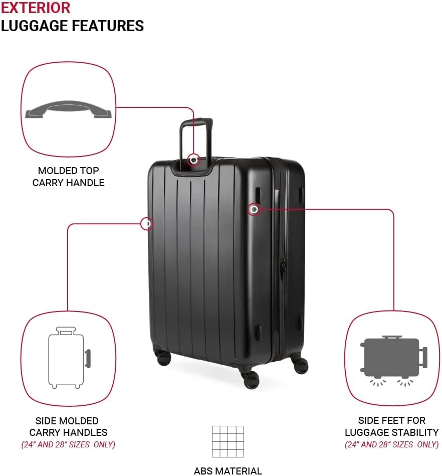 SwissGear Wanderlust Pro Lightweight Expandable Spinner, Black, 3-Piece Set (20/24/28)