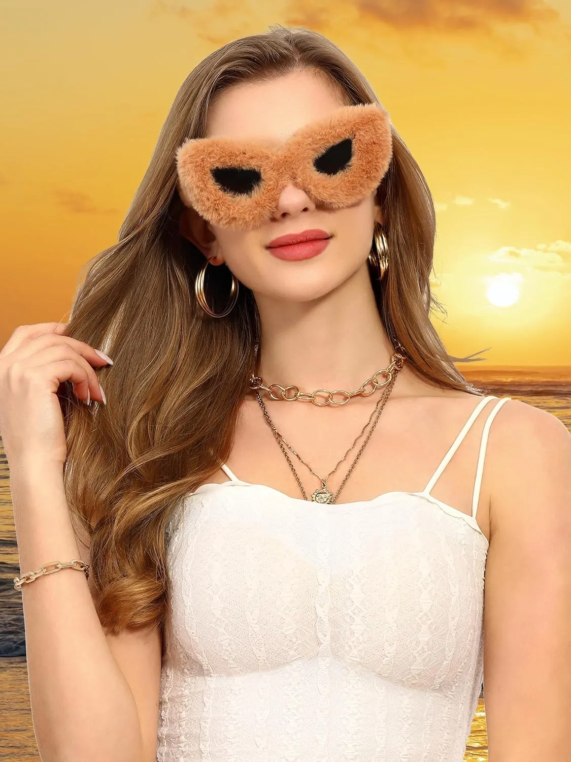 sy soul young Women's Plush Fuzzy Sunglasses Cat Eye Shades Glasses Punk Soft Velvet Party Cosplay Masquerade Eyewear