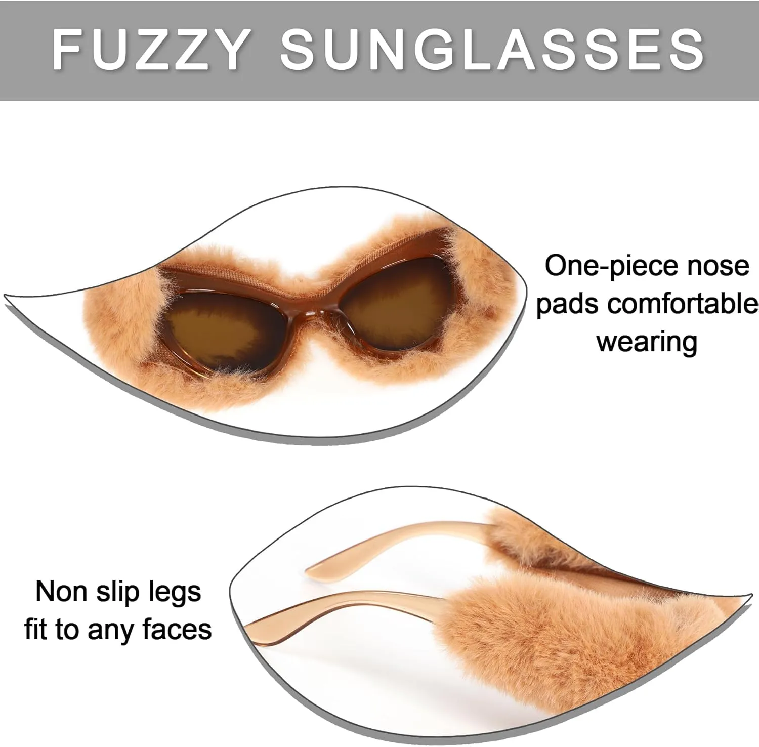 sy soul young Women's Plush Fuzzy Sunglasses Cat Eye Shades Glasses Punk Soft Velvet Party Cosplay Masquerade Eyewear