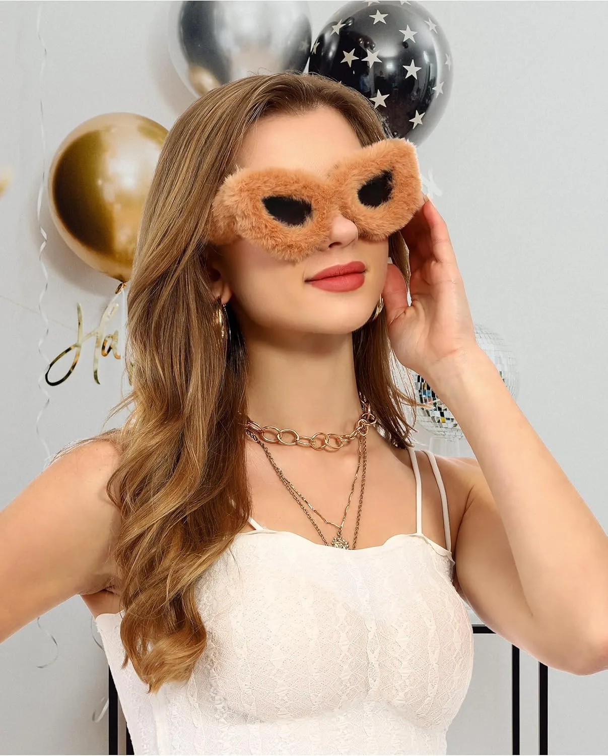 sy soul young Women's Plush Fuzzy Sunglasses Cat Eye Shades Glasses Punk Soft Velvet Party Cosplay Masquerade Eyewear