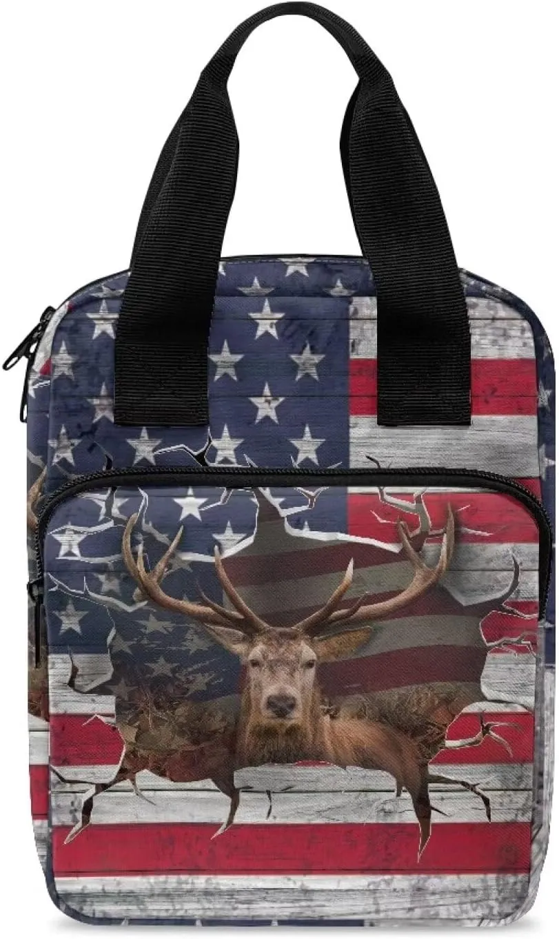 Talayituse 3D Deer American Flag Print Bible Cover for Women Men Bible Case Scripture Handbag Church Tote Bags Bible Book Case Bible Cover Bag with Handle and Zipper Pocket