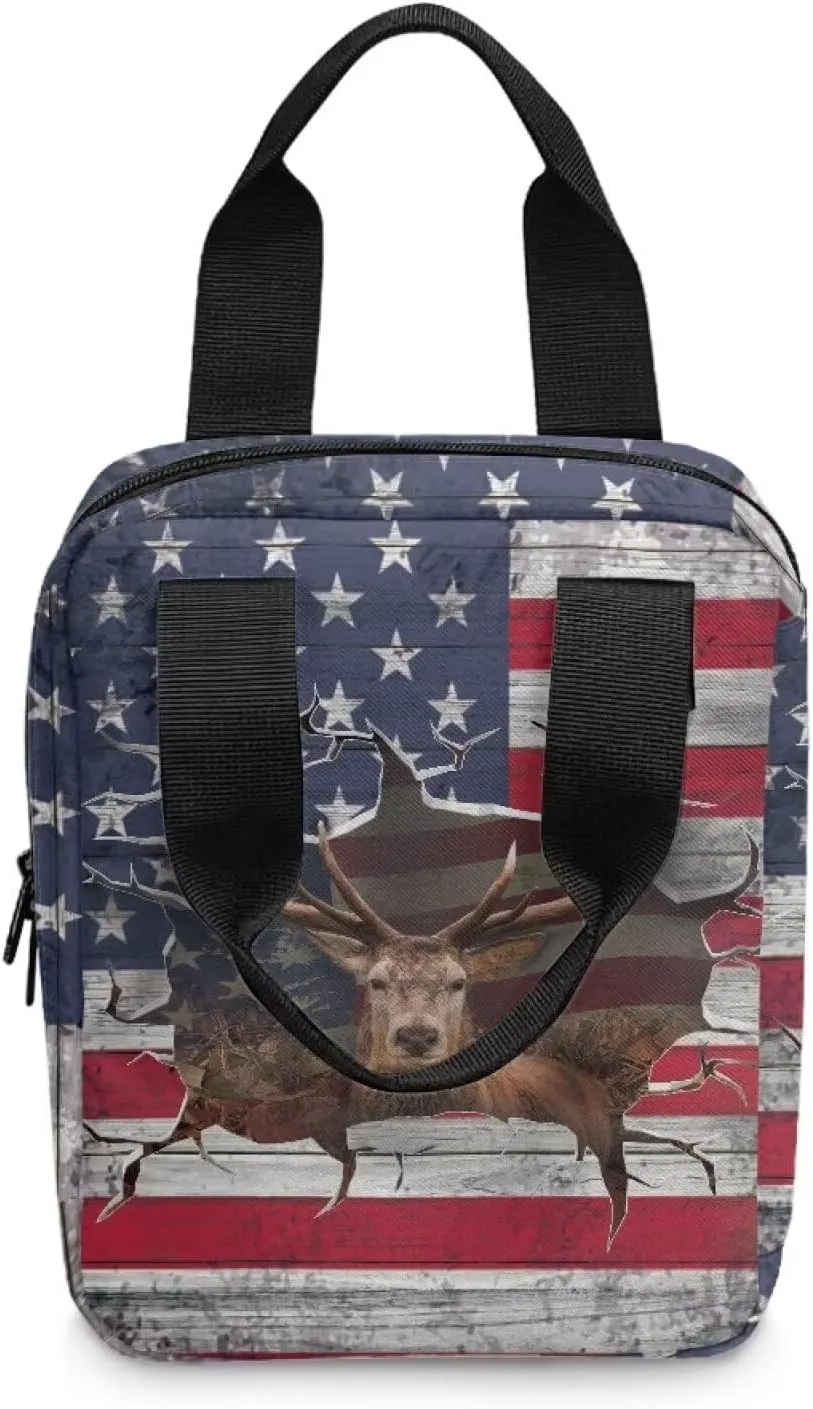 Talayituse 3D Deer American Flag Print Bible Cover for Women Men Bible Case Scripture Handbag Church Tote Bags Bible Book Case Bible Cover Bag with Handle and Zipper Pocket