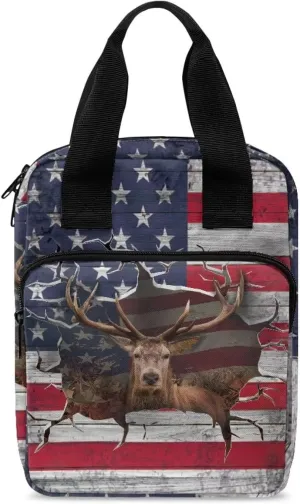 Talayituse 3D Deer American Flag Print Bible Cover for Women Men Bible Case Scripture Handbag Church Tote Bags Bible Book Case Bible Cover Bag with Handle and Zipper Pocket