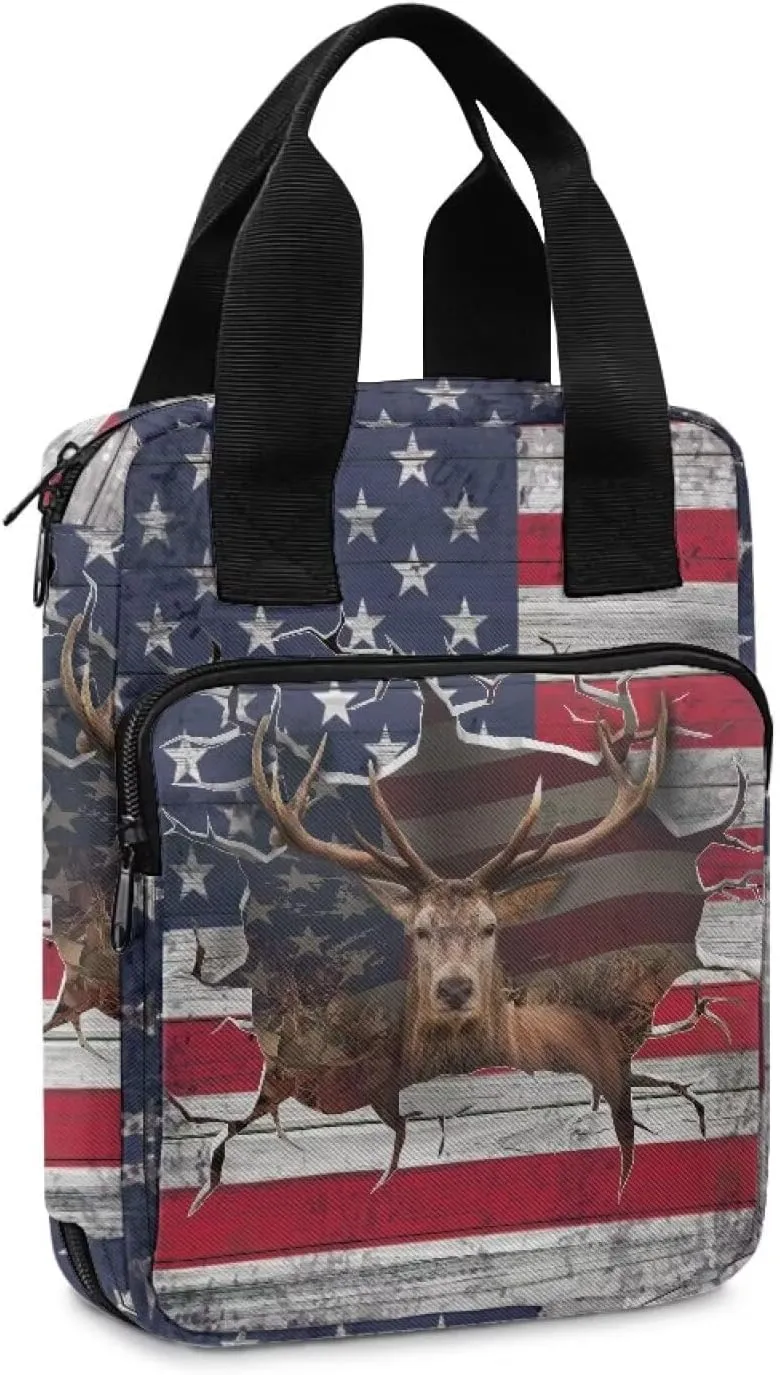 Talayituse 3D Deer American Flag Print Bible Cover for Women Men Bible Case Scripture Handbag Church Tote Bags Bible Book Case Bible Cover Bag with Handle and Zipper Pocket