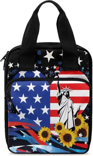 Talayituse American Flag Sunflower Bible Covers for Women Girls Lightweight Bible Bag with Handles and Zipper Pocket Bible Carrying Case Large Size Scripture Book Cover Bible Accessories