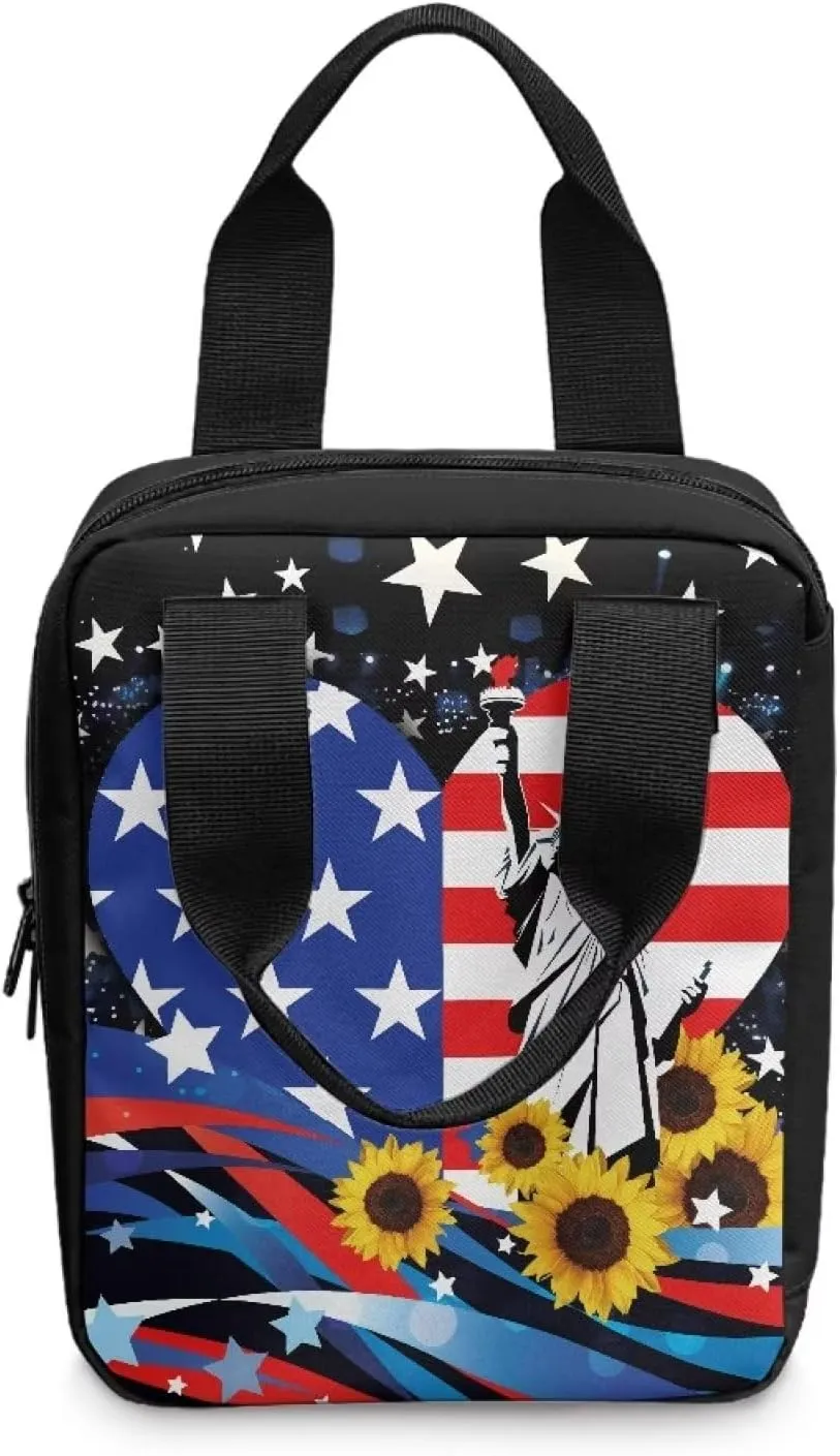 Talayituse American Flag Sunflower Bible Covers for Women Girls Lightweight Bible Bag with Handles and Zipper Pocket Bible Carrying Case Large Size Scripture Book Cover Bible Accessories