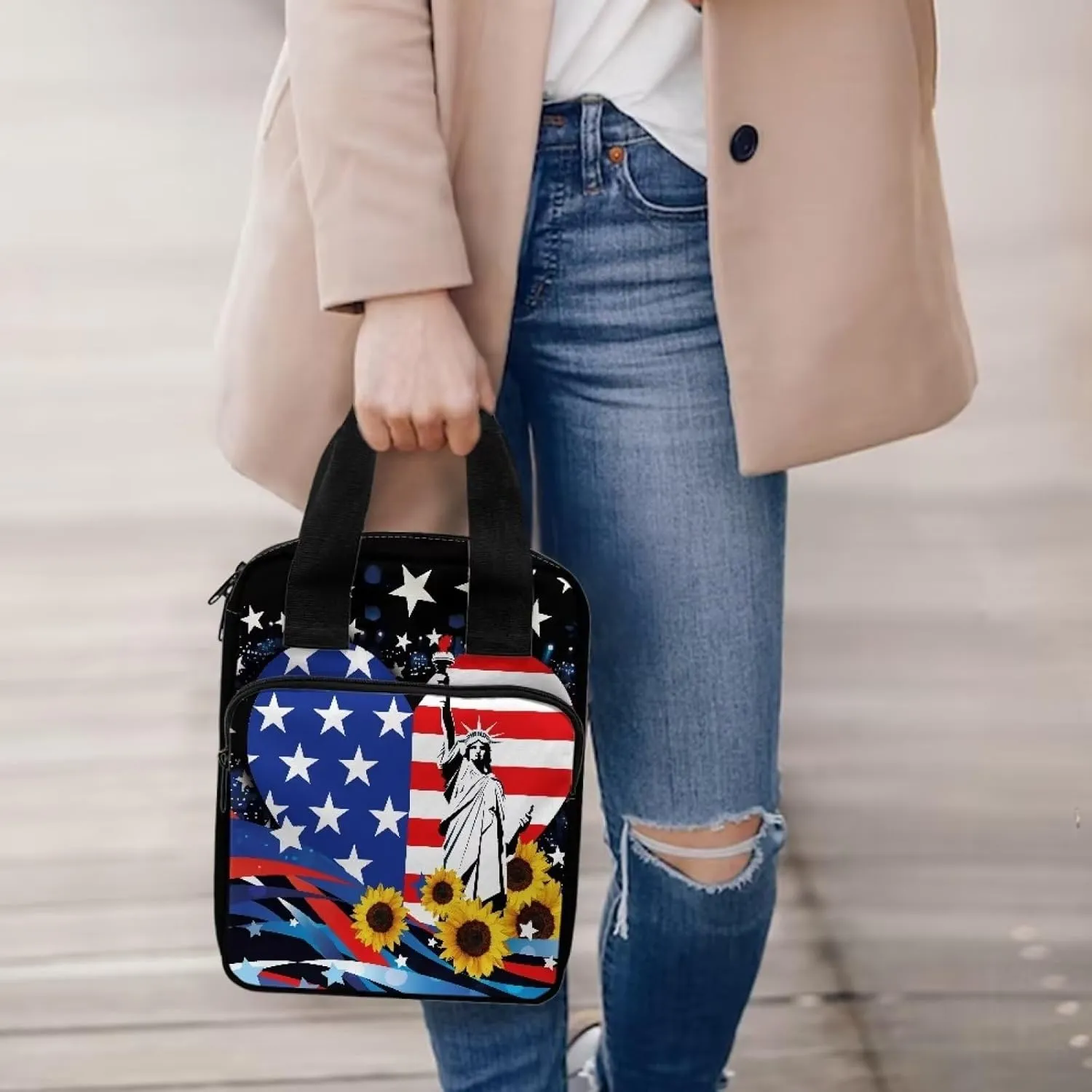 Talayituse American Flag Sunflower Bible Covers for Women Girls Lightweight Bible Bag with Handles and Zipper Pocket Bible Carrying Case Large Size Scripture Book Cover Bible Accessories