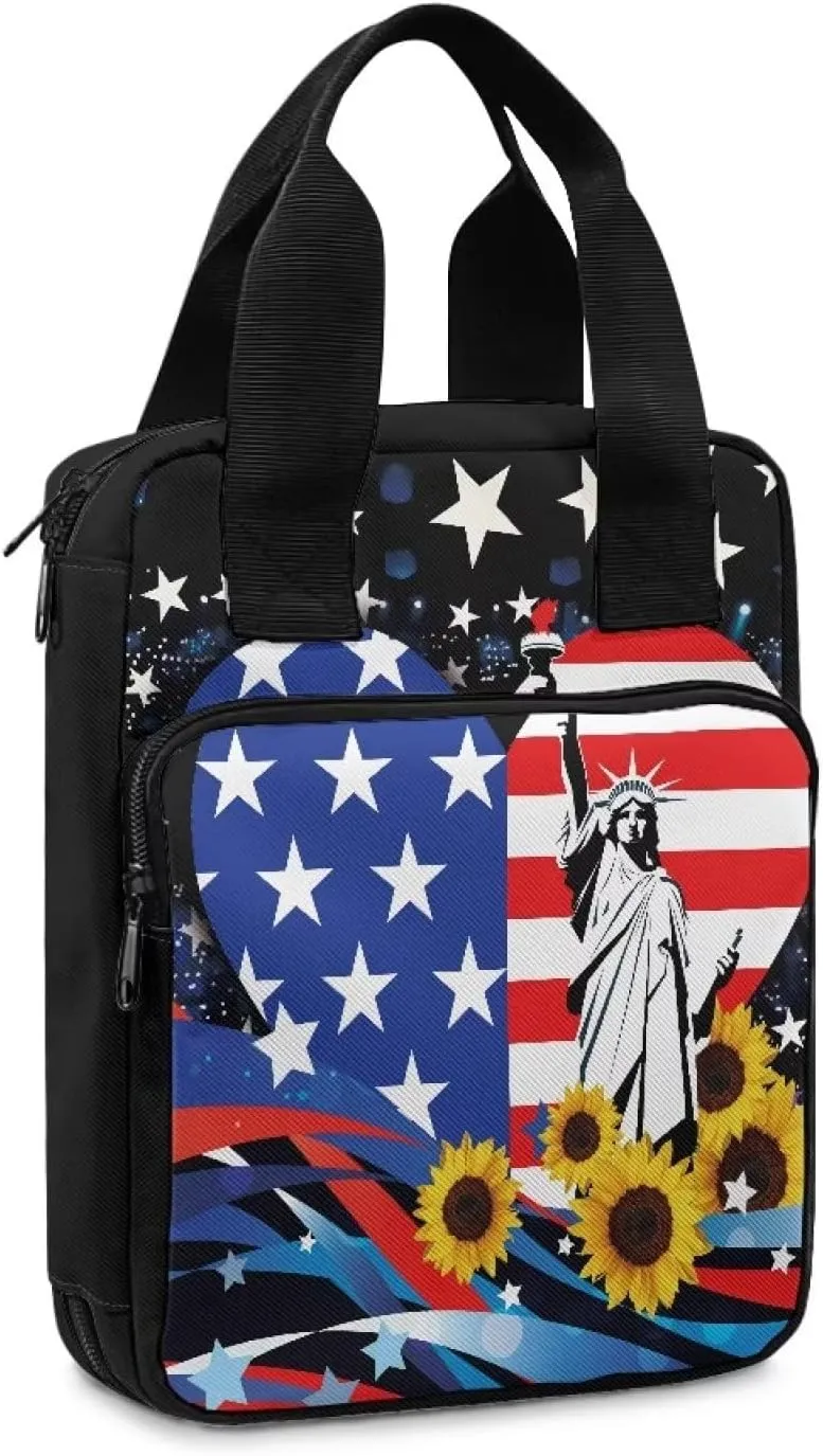 Talayituse American Flag Sunflower Bible Covers for Women Girls Lightweight Bible Bag with Handles and Zipper Pocket Bible Carrying Case Large Size Scripture Book Cover Bible Accessories