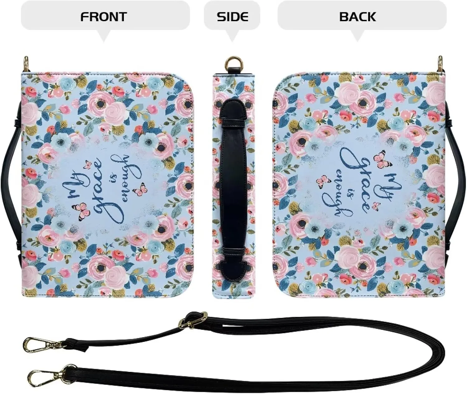 Talayituse Bible Cover for Women Men PU Leather Bible Case Bible Carrying Case Bible Tote Bag with Detachable Shoulder Strap