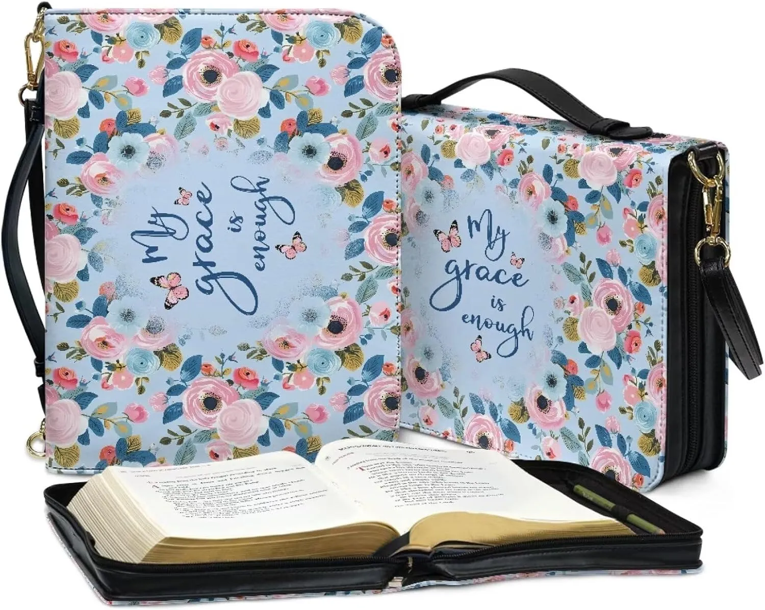 Talayituse Bible Cover for Women Men PU Leather Bible Case Bible Carrying Case Bible Tote Bag with Detachable Shoulder Strap