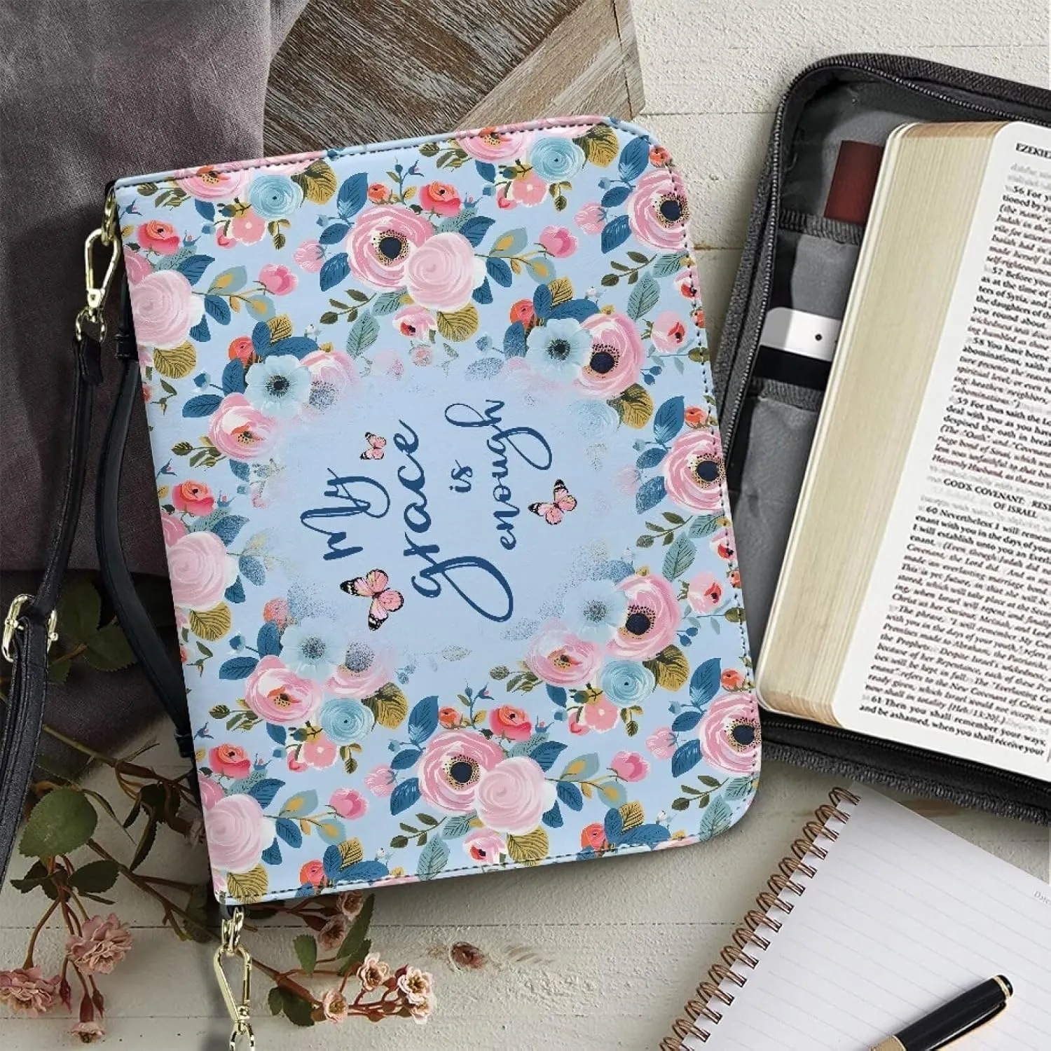 Talayituse Bible Cover for Women Men PU Leather Bible Case Bible Carrying Case Bible Tote Bag with Detachable Shoulder Strap