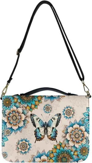 Talayituse Boho Mandala Butterfly Pattern Leather Bible Cover for Women Men Bible Case Multifunctional Bible Bag Bible Carrying Case Bible Carrier with Shoulder Strap, 2XL