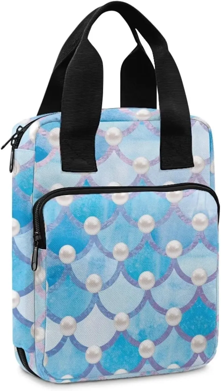 Talayituse Mermaid Scale Print Bible Covers for Women Girl Bible Case Carrying Tote Bag Scripture Handbag Church Bag Bible Protector with Top Handle and Front Zipper Pocket, Blue