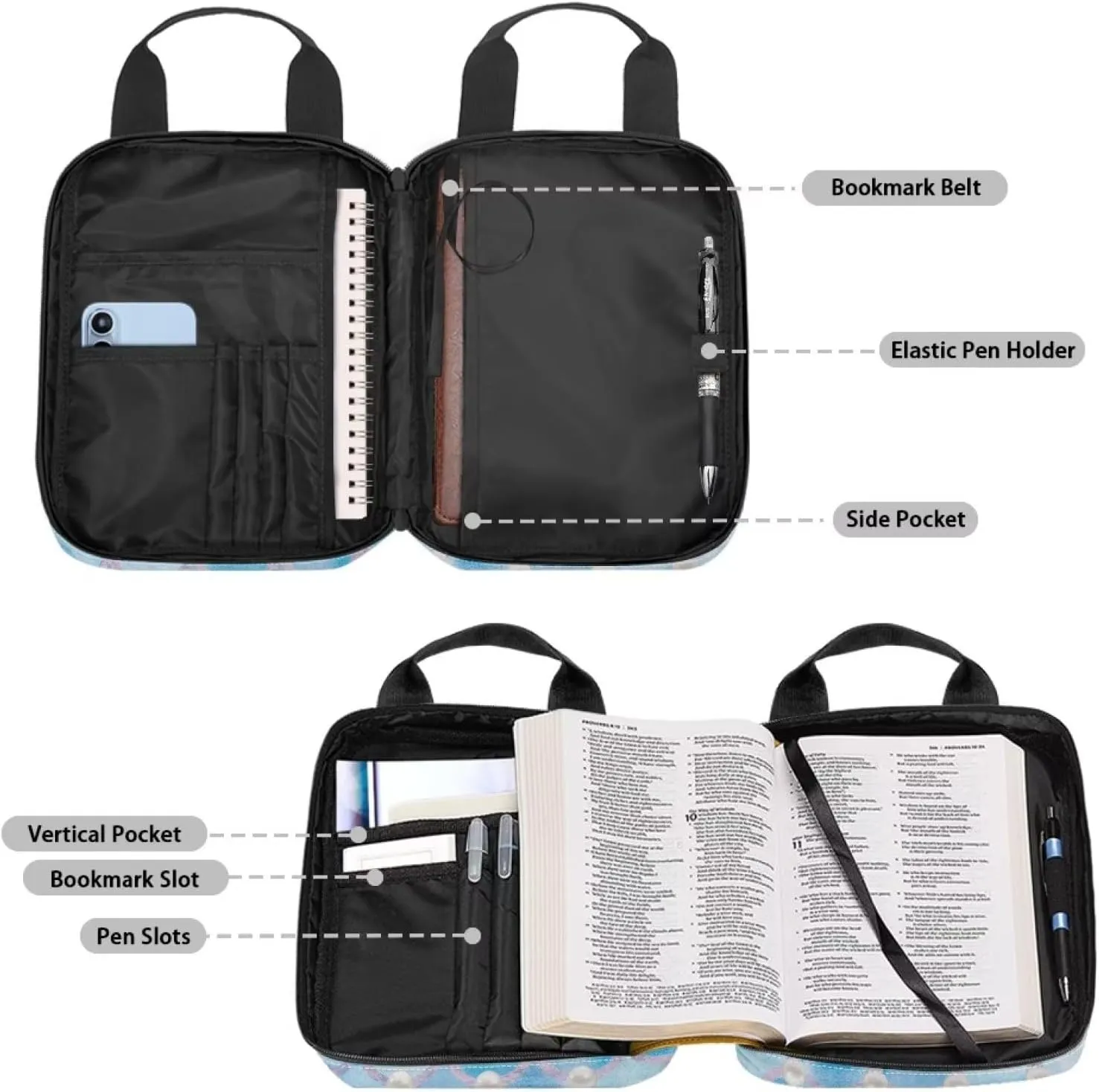 Talayituse Mermaid Scale Print Bible Covers for Women Girl Bible Case Carrying Tote Bag Scripture Handbag Church Bag Bible Protector with Top Handle and Front Zipper Pocket, Blue