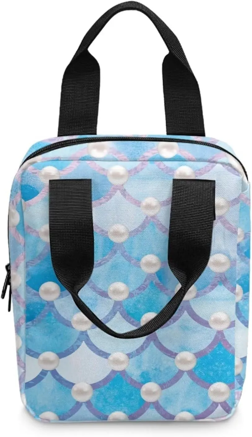 Talayituse Mermaid Scale Print Bible Covers for Women Girl Bible Case Carrying Tote Bag Scripture Handbag Church Bag Bible Protector with Top Handle and Front Zipper Pocket, Blue