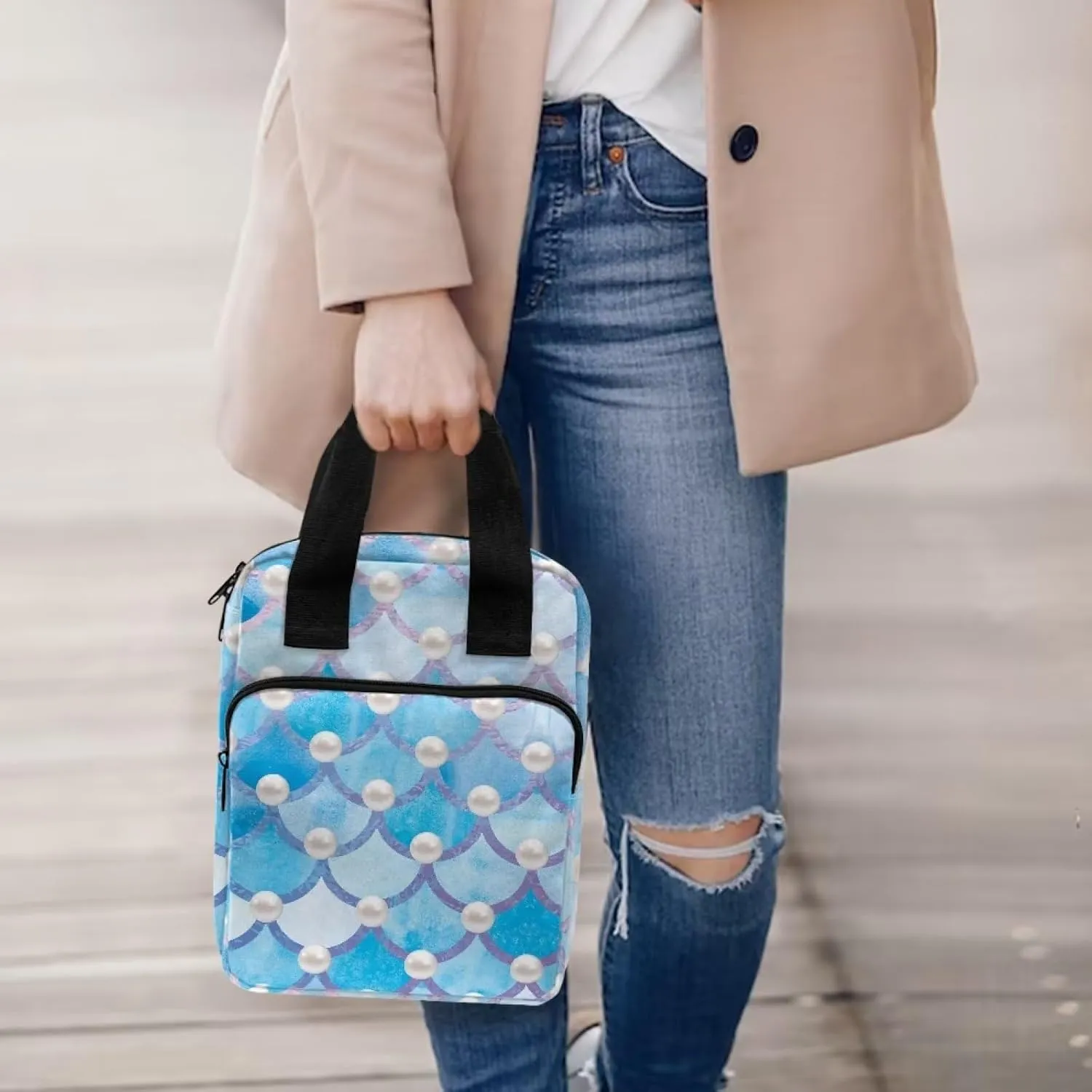 Talayituse Mermaid Scale Print Bible Covers for Women Girl Bible Case Carrying Tote Bag Scripture Handbag Church Bag Bible Protector with Top Handle and Front Zipper Pocket, Blue