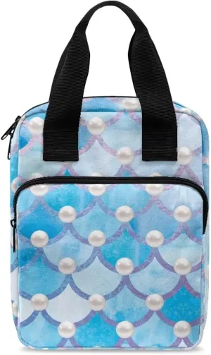 Talayituse Mermaid Scale Print Bible Covers for Women Girl Bible Case Carrying Tote Bag Scripture Handbag Church Bag Bible Protector with Top Handle and Front Zipper Pocket, Blue