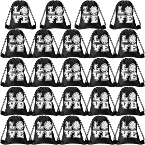 Tanlade 24 Pcs Sport Drawstring Bags Cinch Sack Candy Drawstring Bag Sport Party Goodie Favor Bags Supplies Gifts for Sports Party Men Women (Volleyball,10 x 12 Inch)