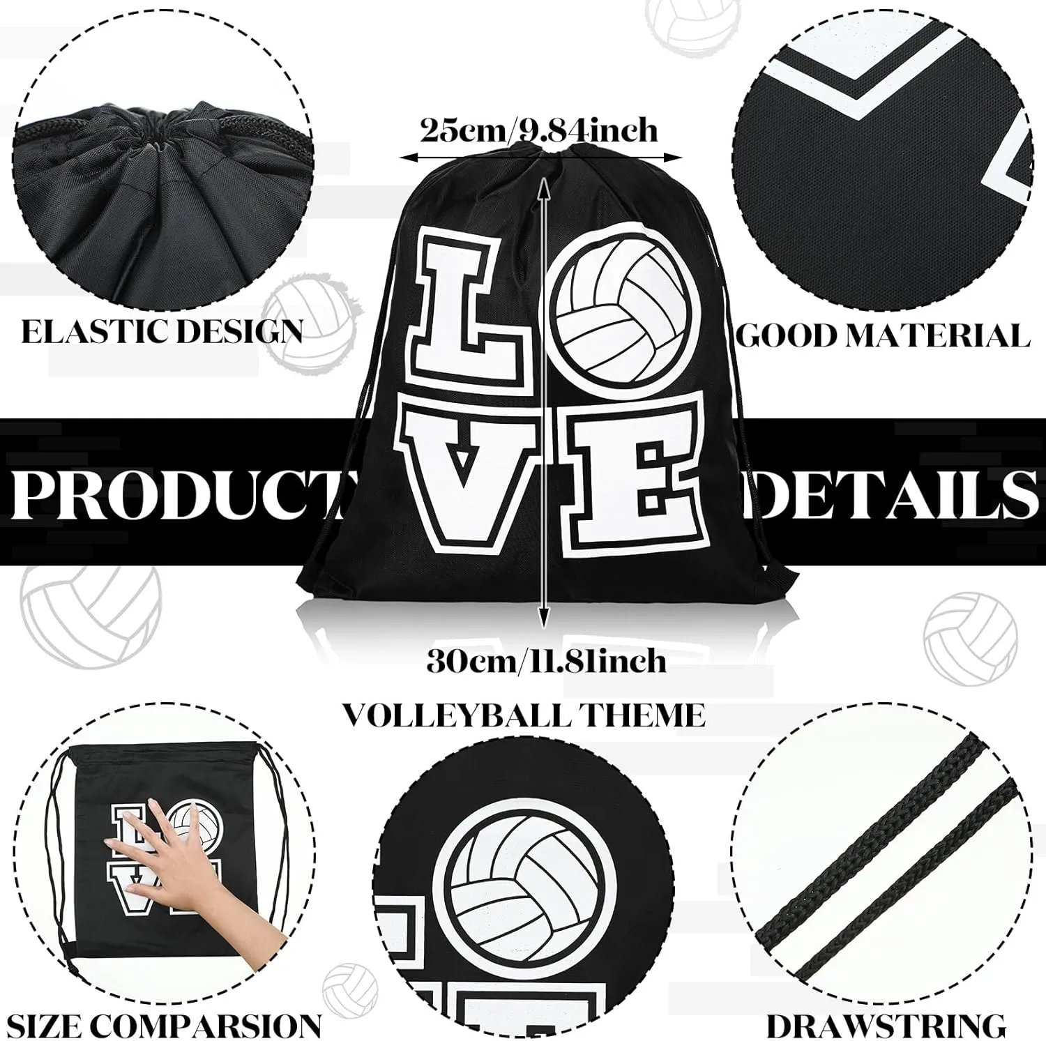 Tanlade 24 Pcs Sport Drawstring Bags Cinch Sack Candy Drawstring Bag Sport Party Goodie Favor Bags Supplies Gifts for Sports Party Men Women (Volleyball,10 x 12 Inch)