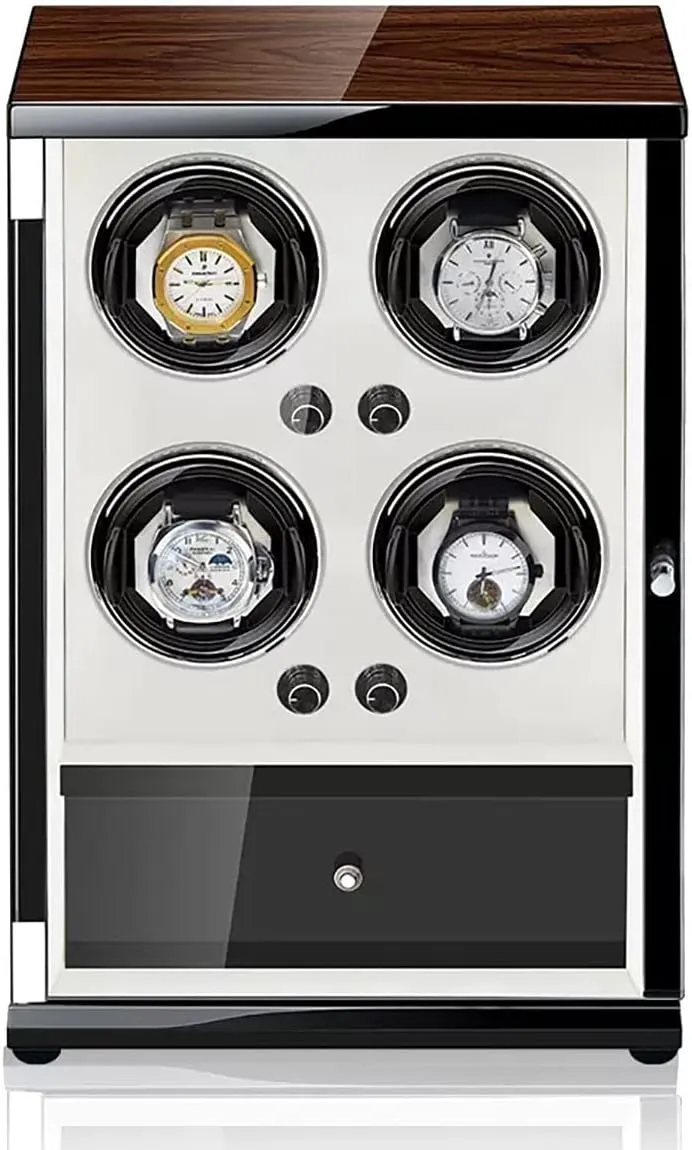 Technology Automatic Watch Winder Box for 4 Automatic Watches with Drawer Storage Design Watches Display Box LED Lighting Wood Shell Piano Self Winding Watch Rotator Box (Color : D)