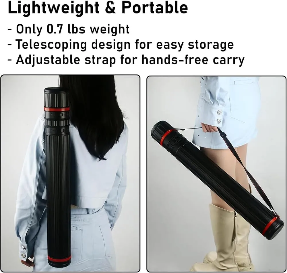 Telescoping Poster Tube Extendable 25" to 43" - Water-proof & Lightproof Storage Tube for Artwork Documents Blueprints Maps - Protective Storage Cases for Architects (DФ4.1*L25.6"*42.5")