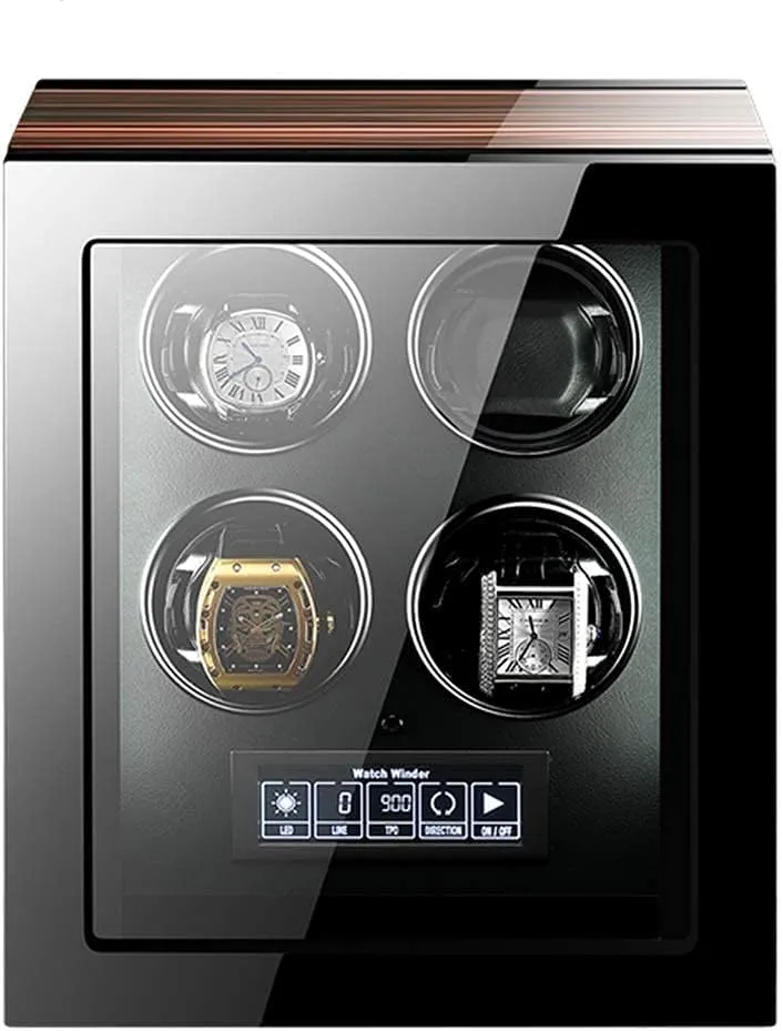 TEmkin Watch Winder for Automatic Watches LCD Touch Screen Display Wood Shell Piano Finish Quiet Motor