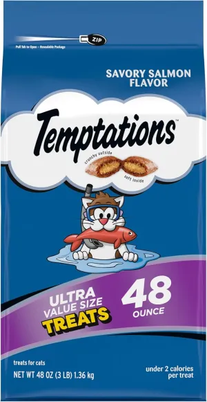 Temptations Classic Crunchy and Soft Cat Treats Savory Salmon Flavor, 48 oz. Bag