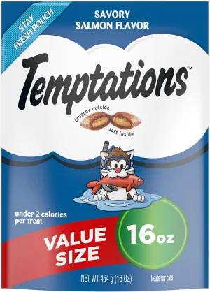 Temptations Classic Crunchy and Soft Cat Treats, Savory Salmon, Multiple Sizes