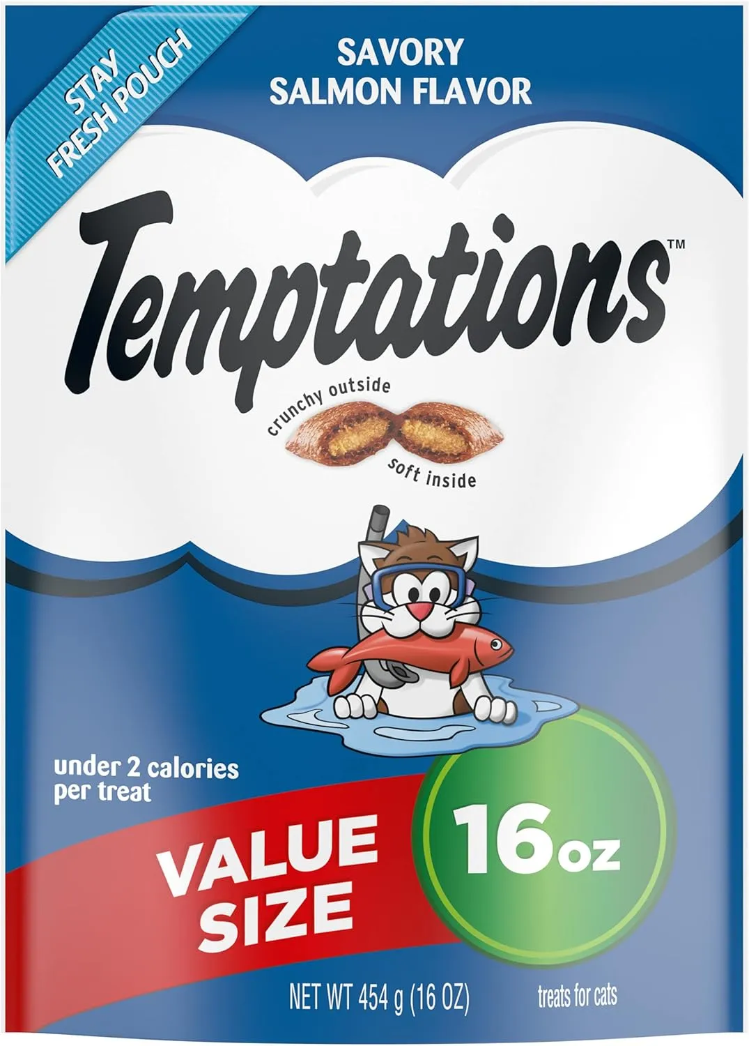 Temptations Classic Crunchy and Soft Cat Treats, Savory Salmon, Multiple Sizes