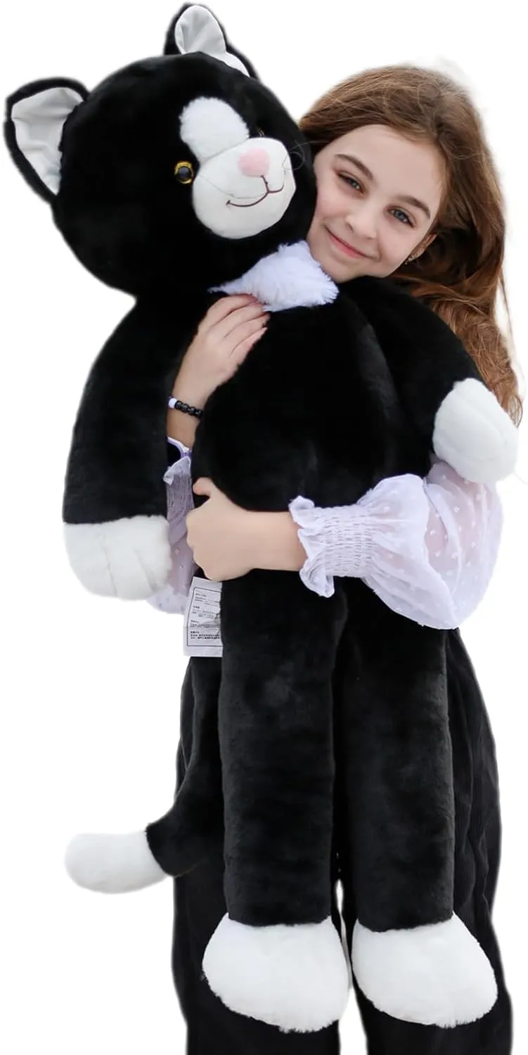 Tezituor 39 inch 3lbs Weighted Cat Stuffed Animal, Large Black Stuffed Cat Plush with Long Legs Soft Plush Pillow for Boys Girls