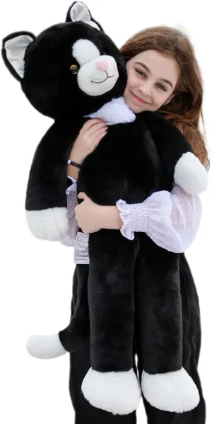 Tezituor 39 inch 3lbs Weighted Cat Stuffed Animal, Large Black Stuffed Cat Plush with Long Legs Soft Plush Pillow for Boys Girls