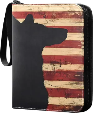 The American Flag and Dog Card Binder 4 Pocket Collectible Trading Card Albums with 50 Sleeves Double Side PU Waterproof 3 Ring for Sports & Game Cards