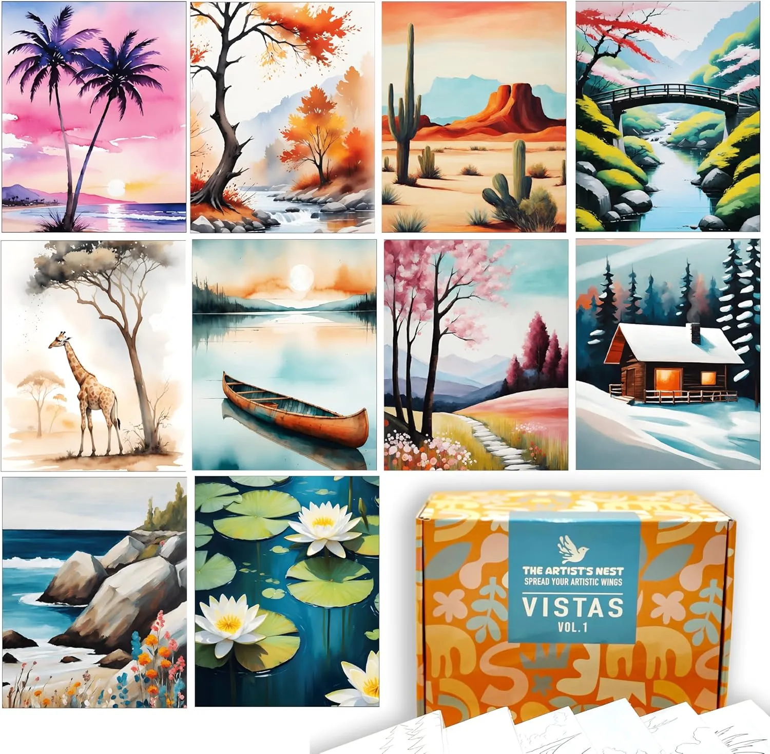 The Artist's Nest Pre-Drawn Canvas Paint and Sip Kit for Adults & Kids with Videos - Acrylic Painting Party Kits at Home - 8x10 Canvas Value Pack