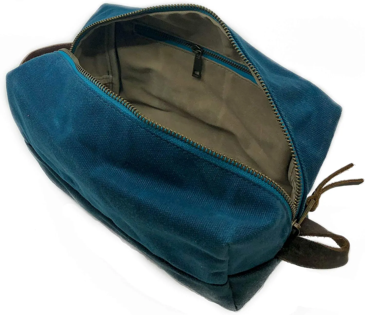 the DOPP KIT | durable waxed cotton canvas toiletry bag with leather handle (AlpineLake)